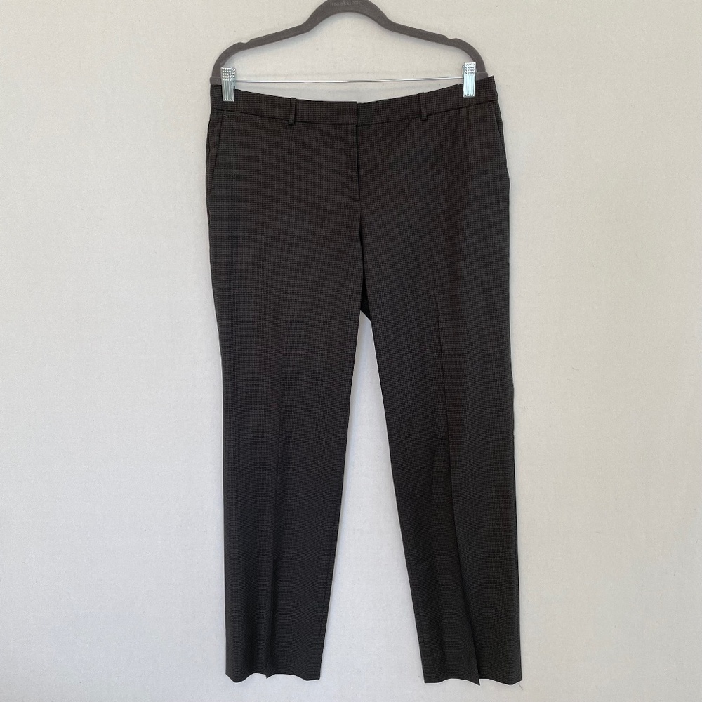 HUGO BOSS Women’s Sz 8 Wool Brown & Green Micro Check Plaid Flat Front Trousers